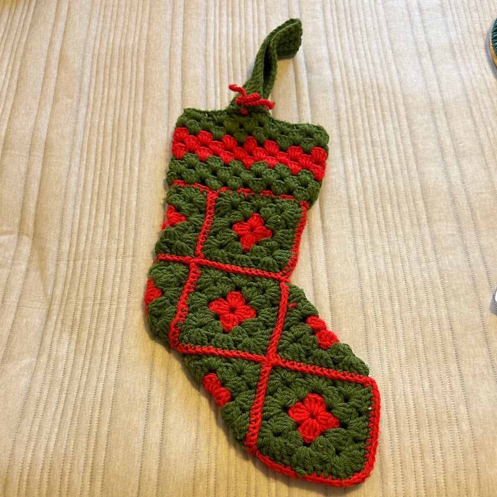 Vintage handmade crochet Christmas stocking